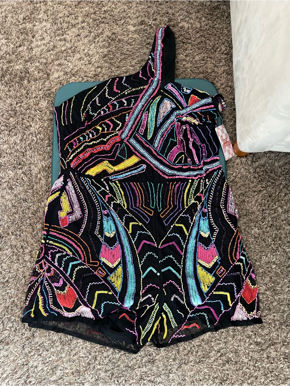 ASOS One-Shoulder Black Sequin Multicolor Romper